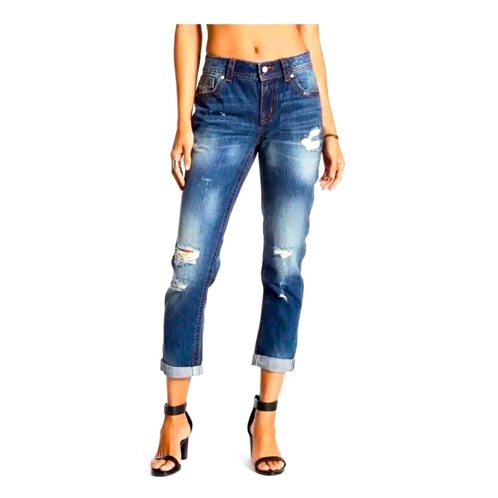 Miss Me Boyfriend Medium Wash Distressed Ankle Denim Jeans Women’s Size 27